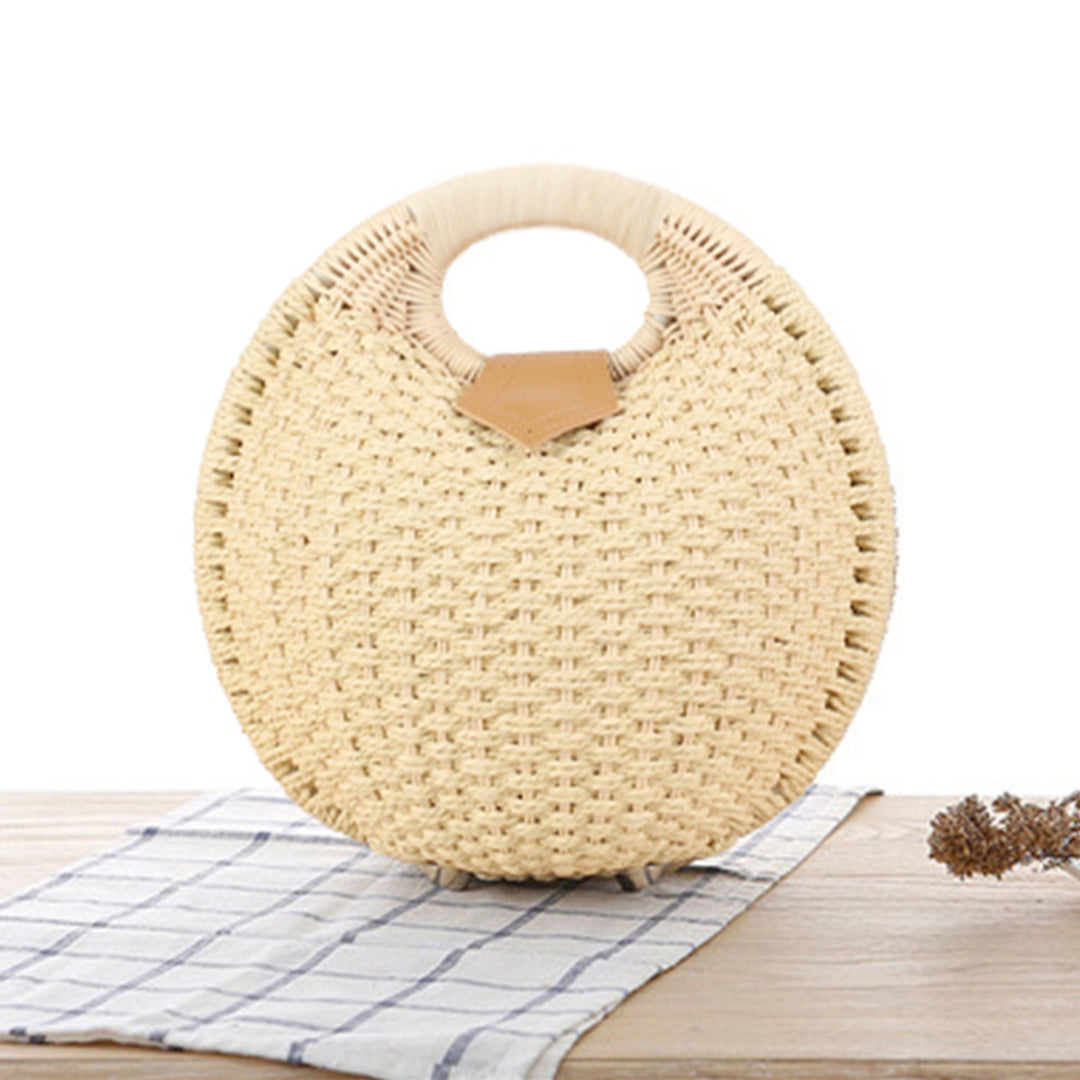 Round straw bag with elegant leather handle Bowlift