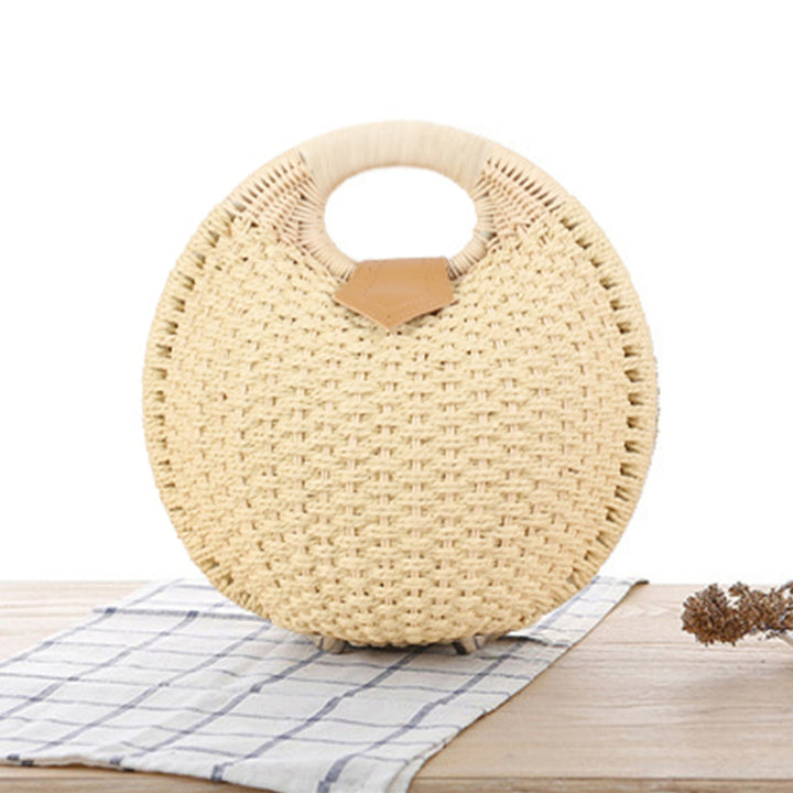 Round straw bag with elegant leather handle Bowlift