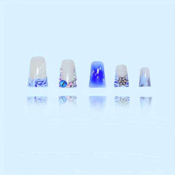 Decorative Press-On Nail Art Set with Gemstone Accents Bowlift
