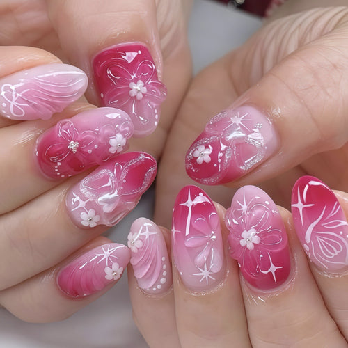 Elegant Floral Artwork Press-On Nail Set