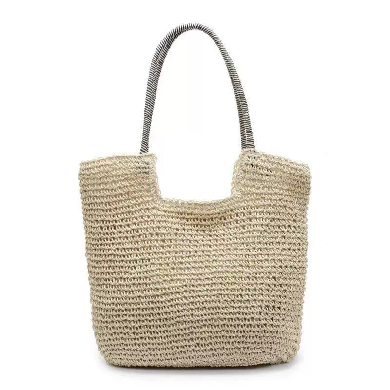 Elegant Handbag Made from Hand-Woven Natural Material with Striped Handles Bowlift