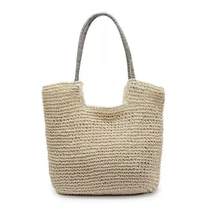 Elegant Handbag Made from Hand-Woven Natural Material with Striped Handles Bowlift