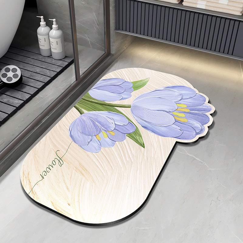 Floral Design Plush Bath Mat Bowlift