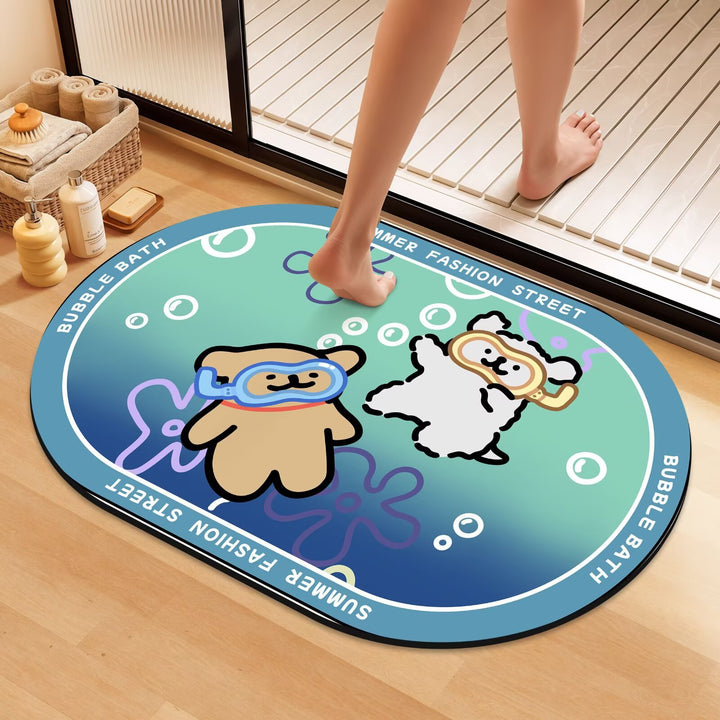 Playful Cartoon Dog Bath Mat Bowlift