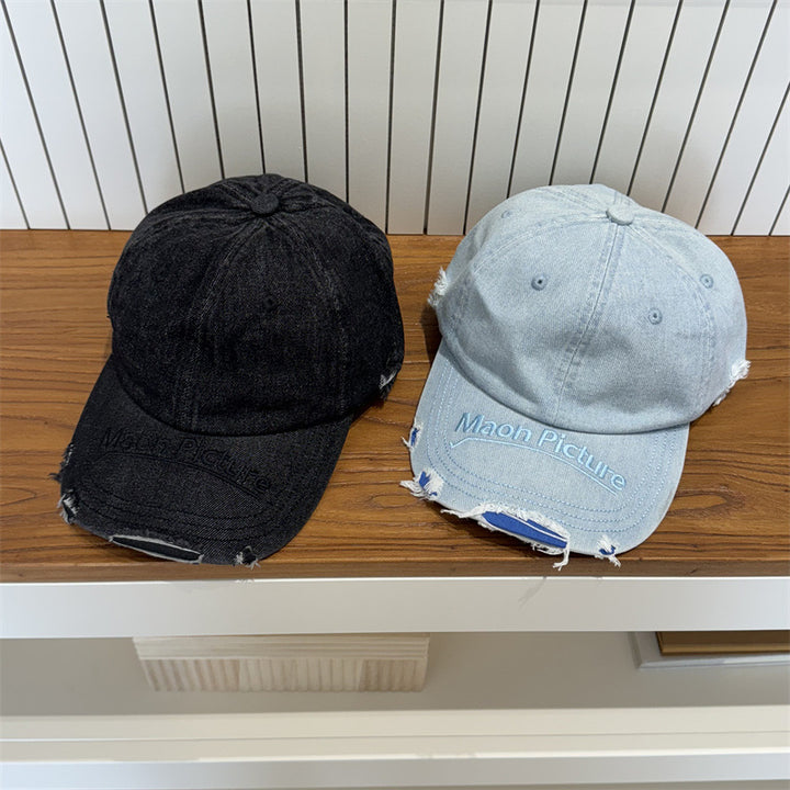 Women's Distressed Denim Baseball Cap Bowlift 1783922478