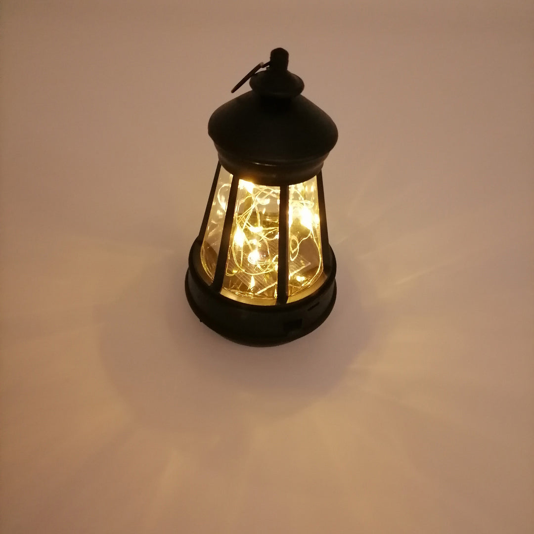 Vintage Metal Tabletop Lantern With Warm LED Fairy String Rechargeable USB Port And Portable Hanging Handle Bowlift