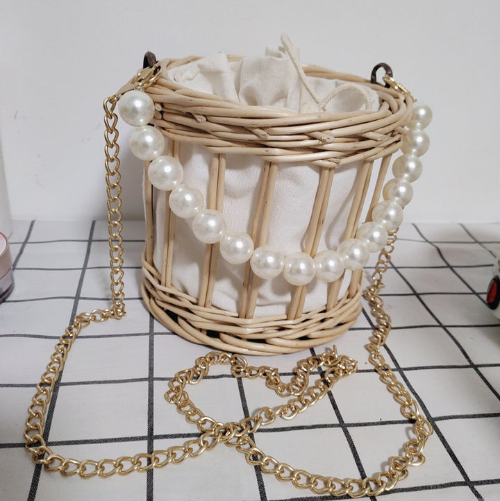 Women's basket bag with pearl jewelry closure Bowlift