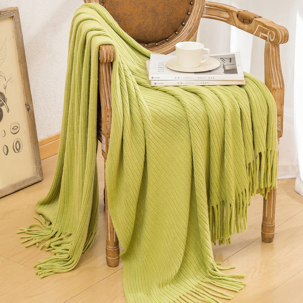 Luxurious Textured Knit Fringe Throw Blanket Bowlift