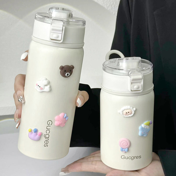 Women's Insulated Drinking Bottle with Secure Flip Closure and Playful Design Bowlift