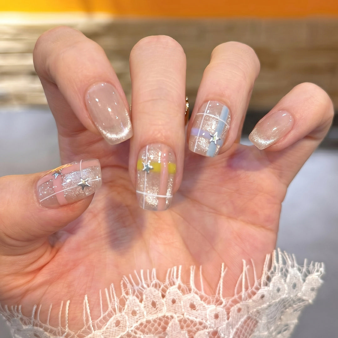 Decorative Star Pattern Press-On Nails Bowlift