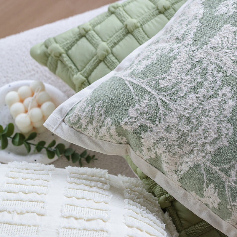 Square decorative cushion cover in Toile motif with jacquard weave structure and piped edge Bowlift