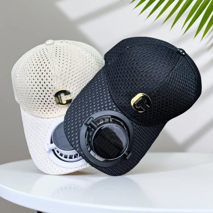 Breathable baseball cap with rechargeable fan in the visor and mesh insert Bowlift