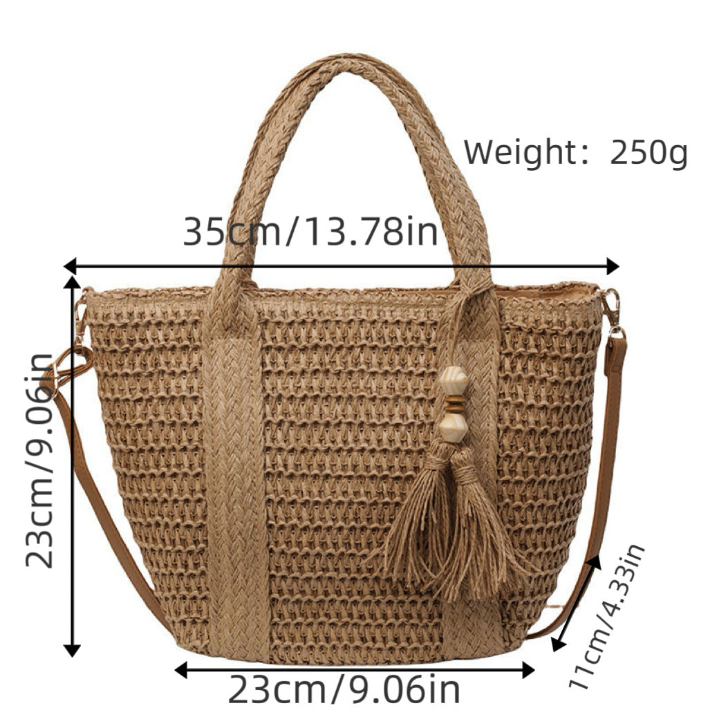 Braided tote bag with tassels and leather details Bowlift