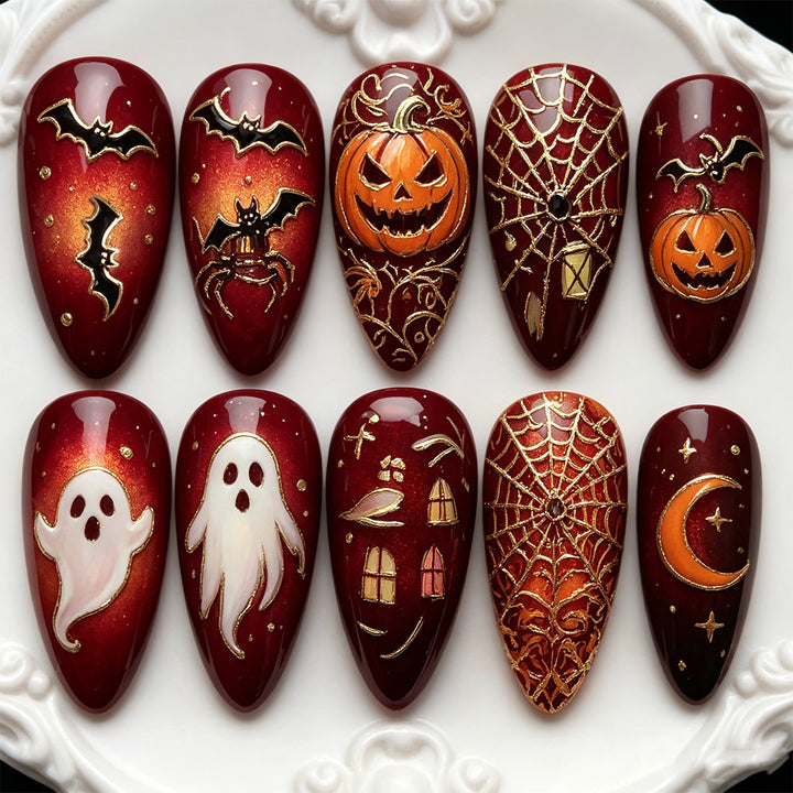 Artificial Nail Set with Halloween Designs Bowlift