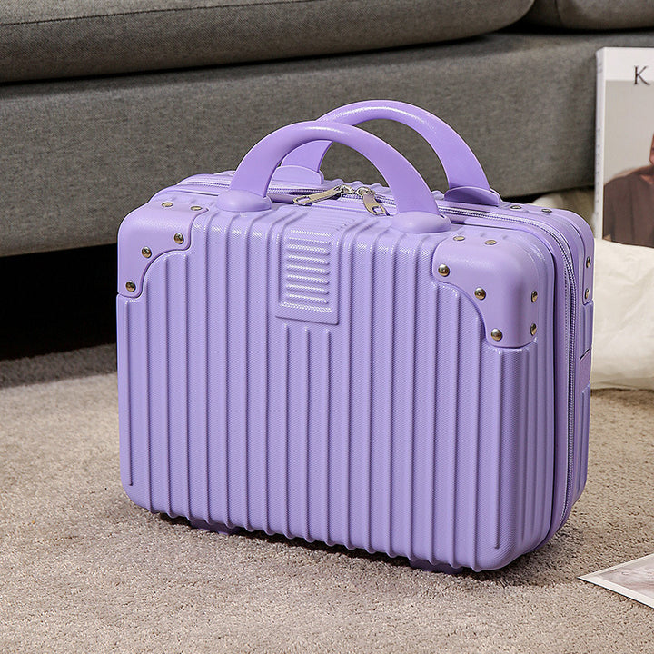 compact hard-shell travel vanity cosmetic and tech organizer with ribbed shell reinforced corners removable padded insert Bowlift