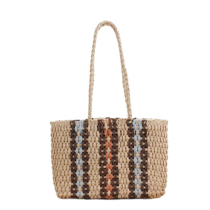High-quality natural straw tote bag with colorful stripes Bowlift