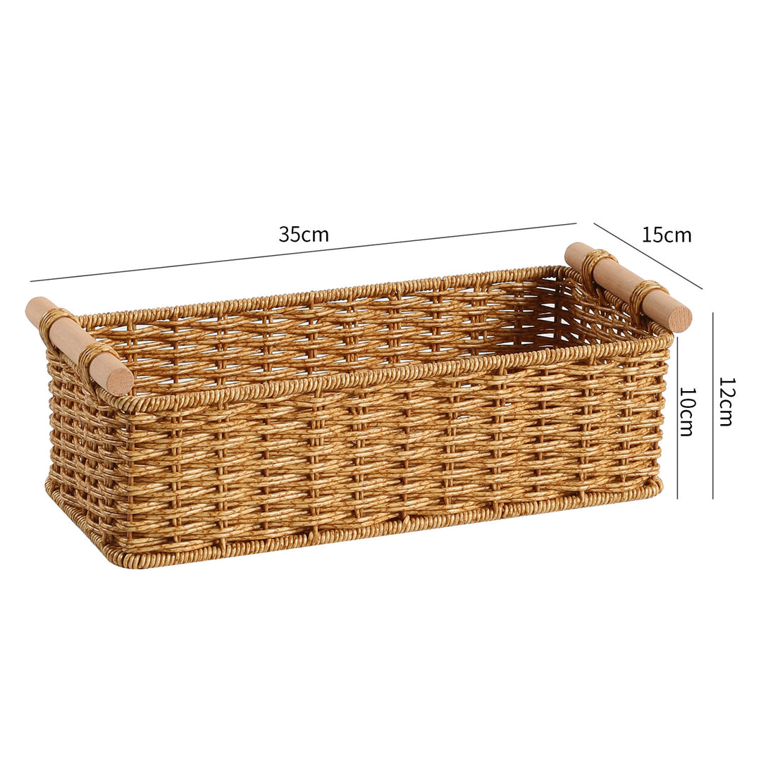 Rectangular Woven Storage Basket with Wooden Handles Bowlift