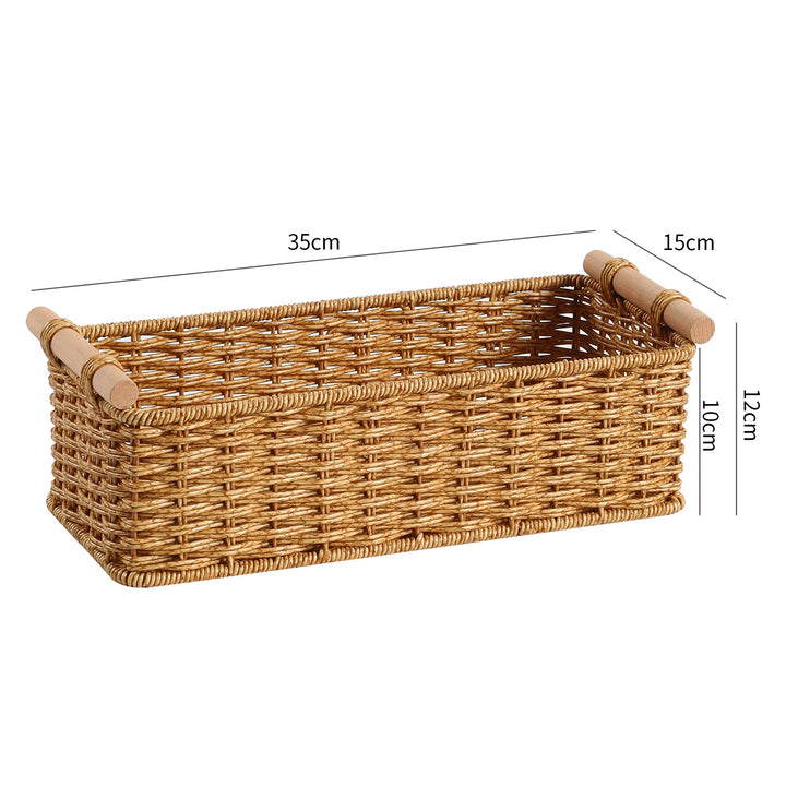 Rectangular Woven Storage Basket with Wooden Handles Bowlift