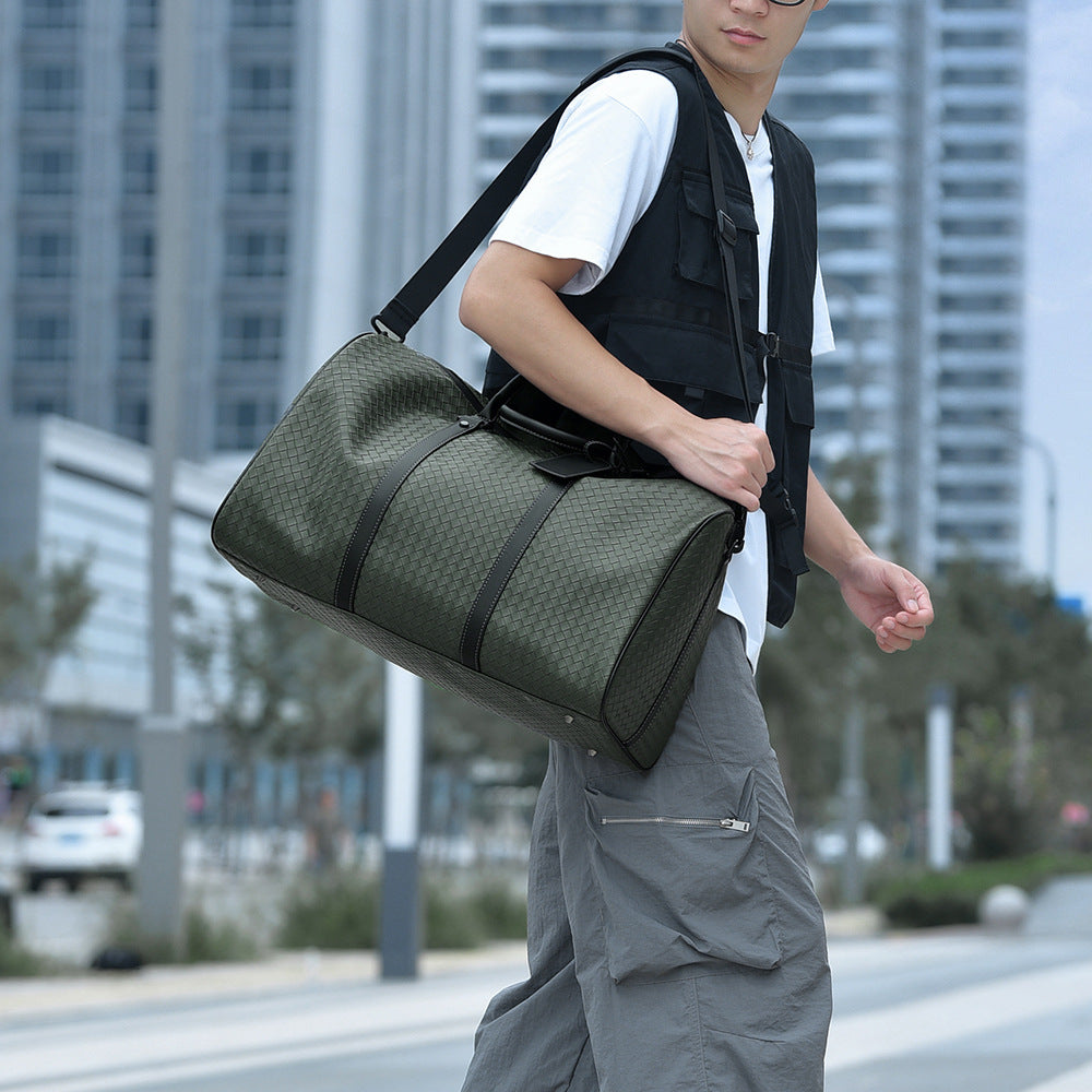 Woven Leather Weekend Travel Duffle Bag Bowlift