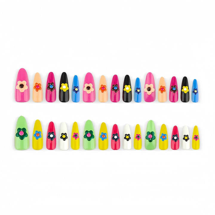 Artificial nail set with colorful flower designs Bowlift