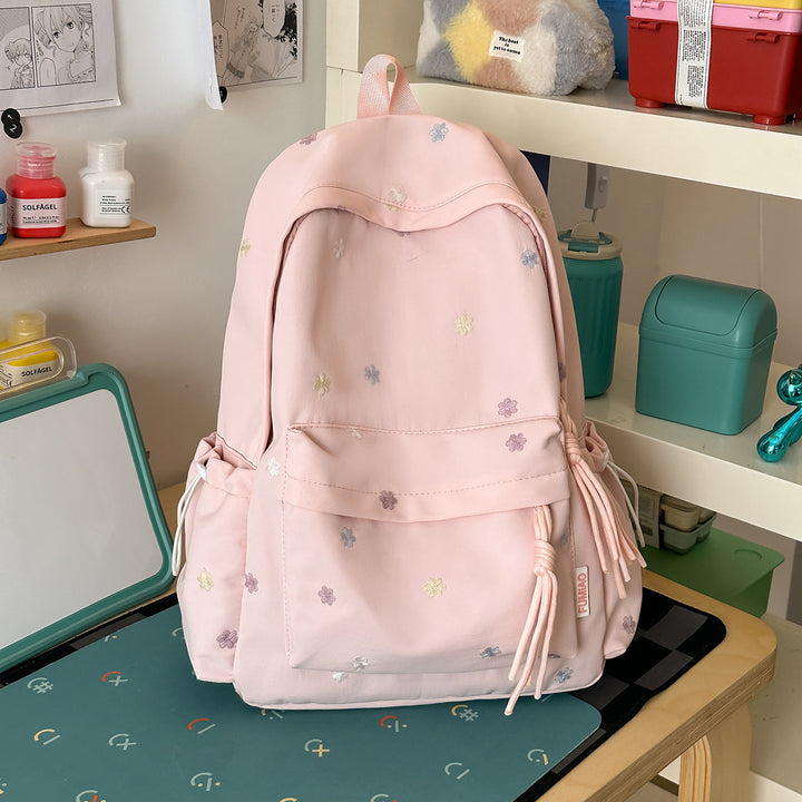 Embroidered Floral Print Backpack Bowlift