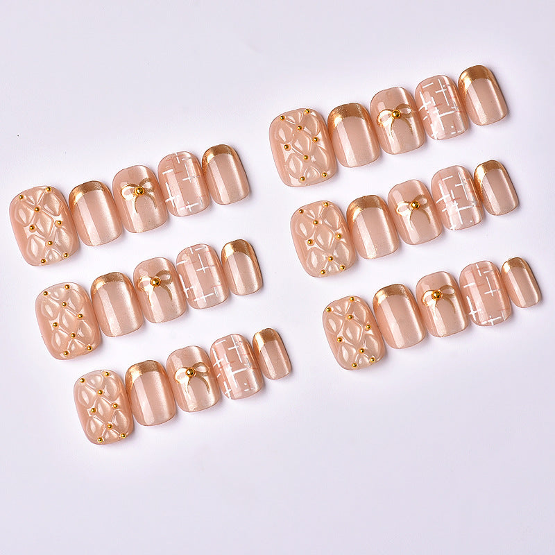 Decorative Gold-Accent Press-On Nail Art Set Bowlift