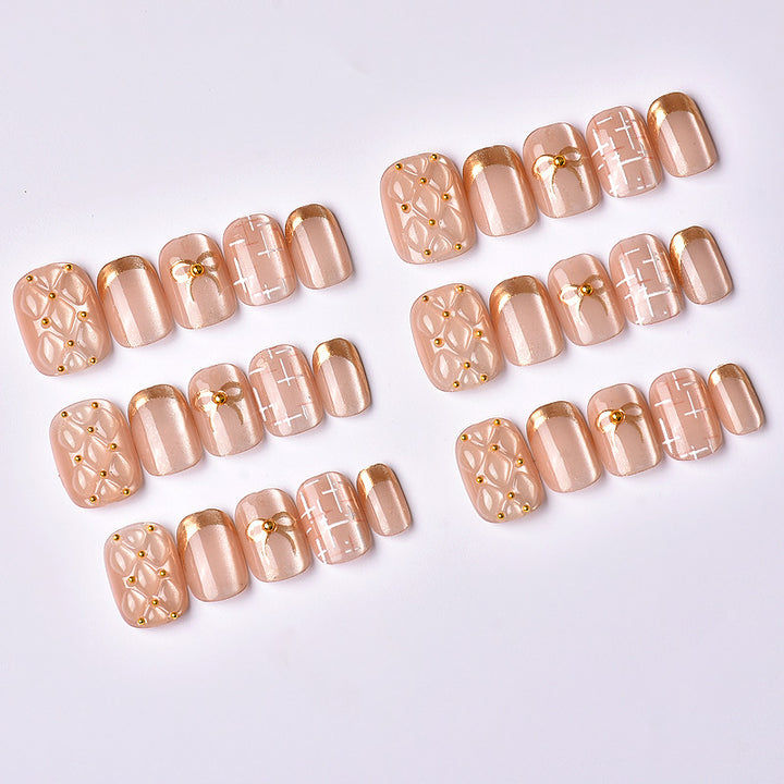 Decorative Gold-Accent Press-On Nail Art Set Bowlift