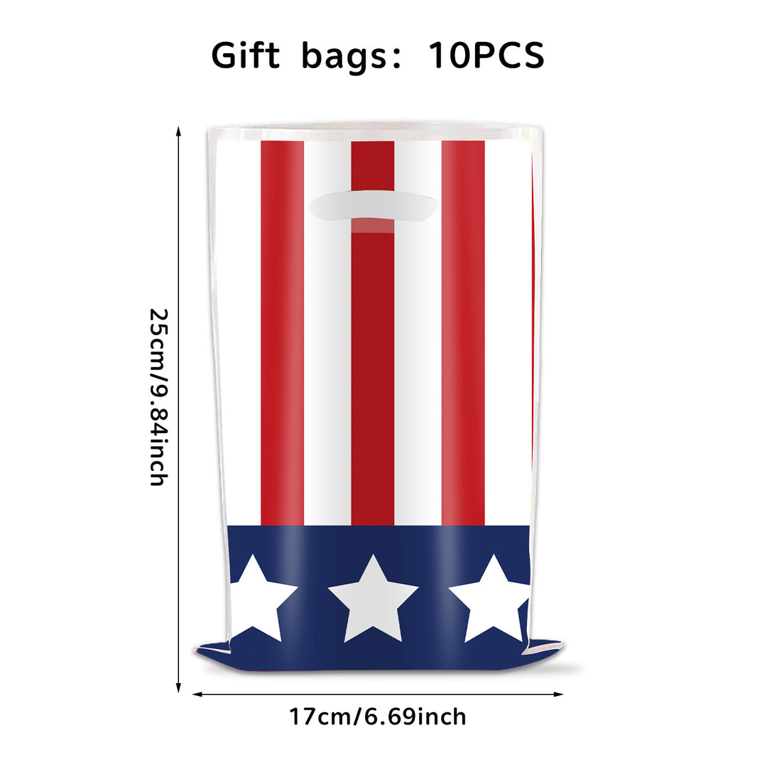 Unisex nan gift bags set with USA flag motif made of sturdy plastic and integrated handle ten pack Bowlift