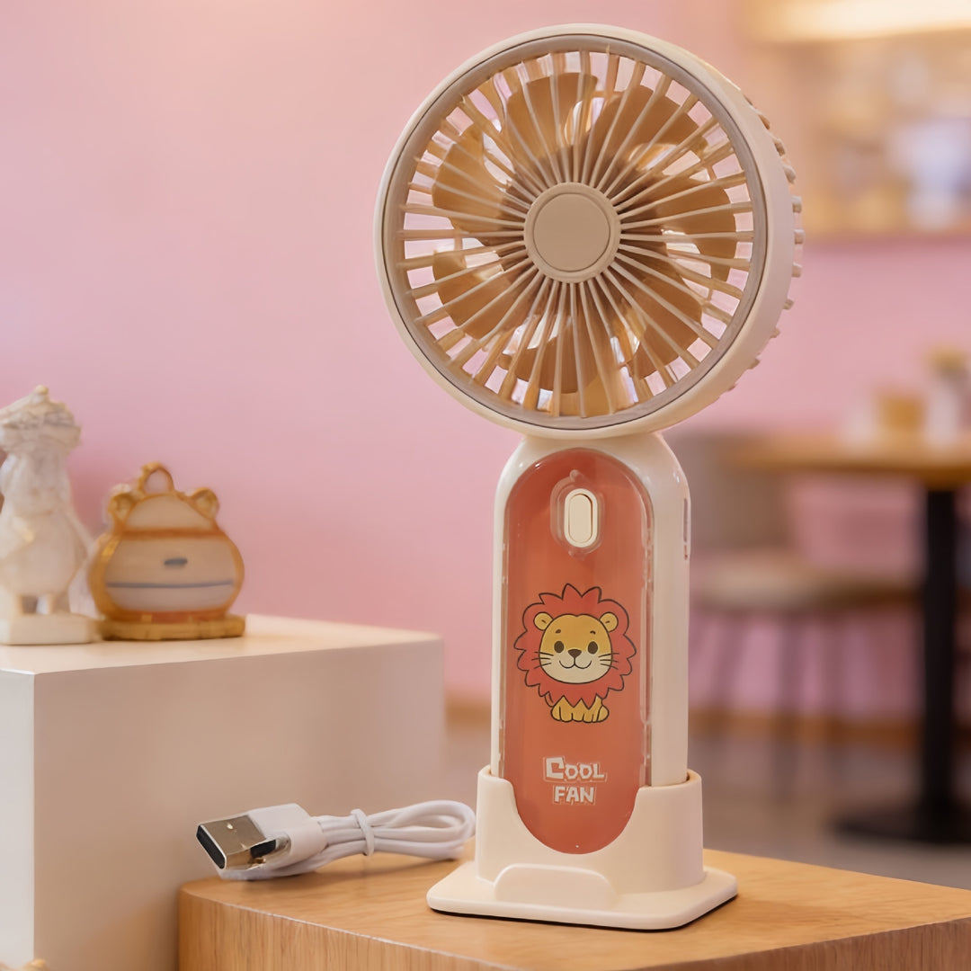 Women Portable Hand Fan with Kid-Friendly Lion Design Bowlift