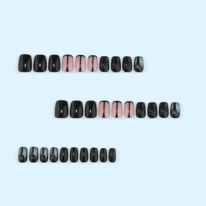 Artificial nails with elegant black and pastel accent design Bowlift
