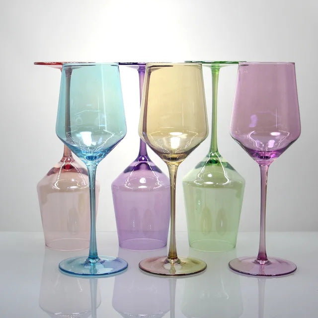 Angular Tulip-Shaped Stemmed Wine Glass Set With Long Tapered Stems