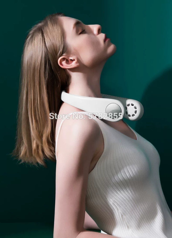 Women's one size portable bladeless rechargeable hands-free neck fan with whisper-quiet brushless motors and adjustable air flow Bowlift