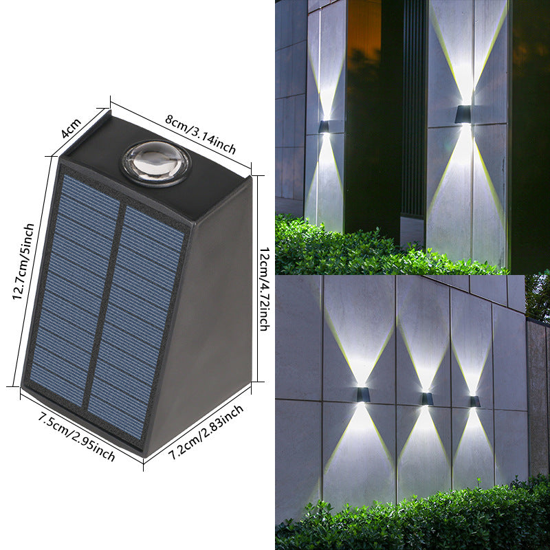 Angled Bi-Directional Solar LED Wall Uplight-Downlight With Integrated Photovoltaic Panel And Prism Lens Bowlift