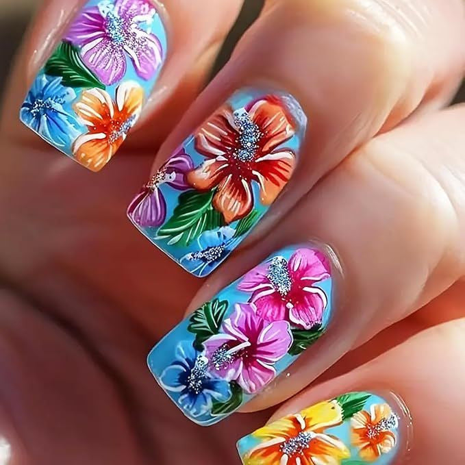Acrylic Nail Set with Floral Designs Bowlift