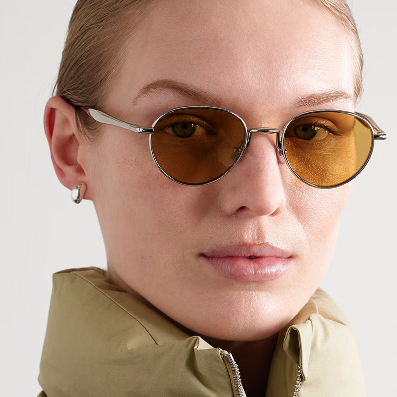 Women's round sunglasses with elegant metal frame and UV protection Bowlift
