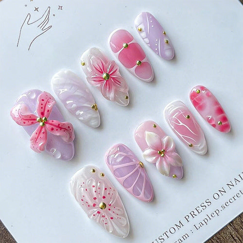 Artistic Press-On Nail Set Bowlift