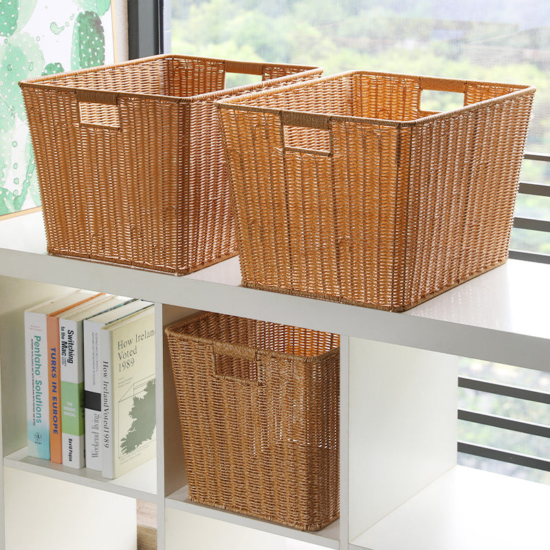 Rectangular Woven Storage Bin with Ergonomic Handles Bowlift