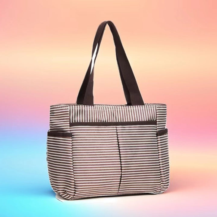 Stylish Striped Multi-Pocket Tote Bag Bowlift