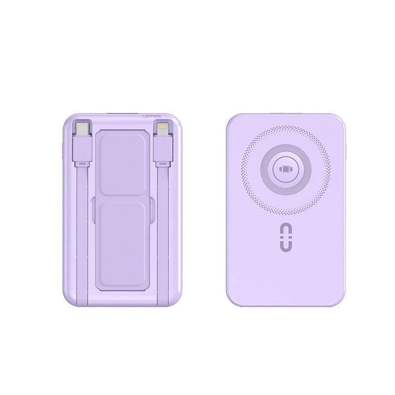 Portable power bank with integrated Qi charging function and magnetic connection Bowlift
