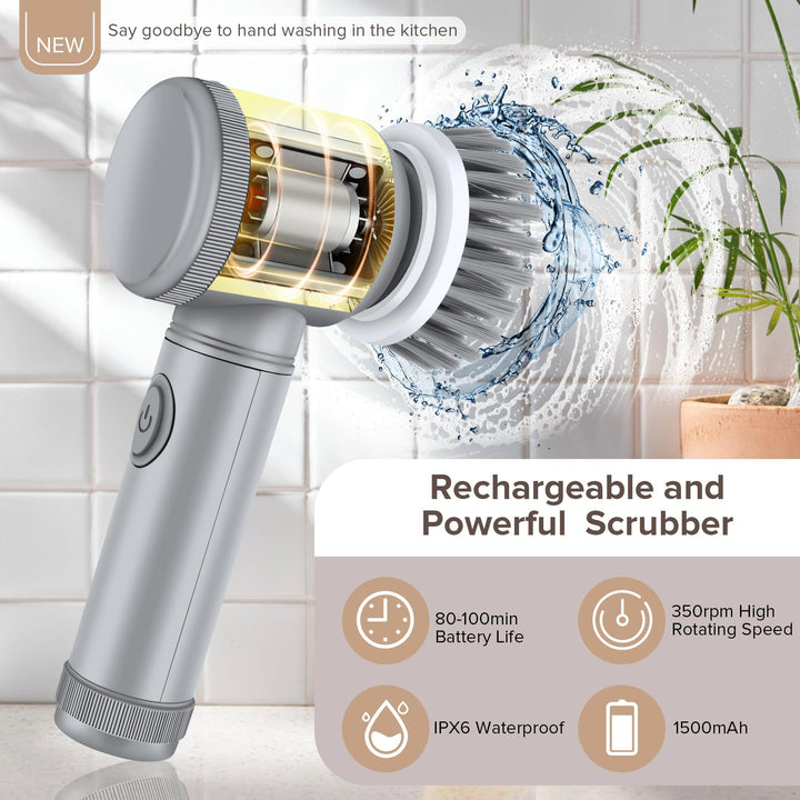 Cordless Electric Scrub Brush Kit With Interchangeable Heads