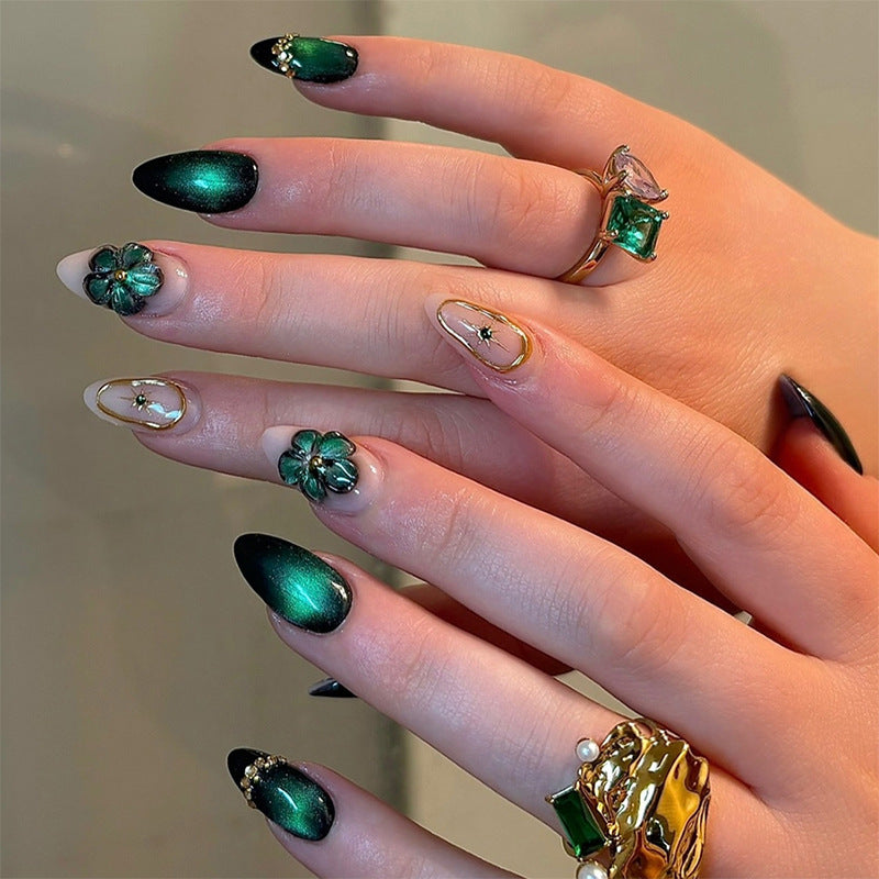 Floral Accented Stiletto Press-On Nails Bowlift