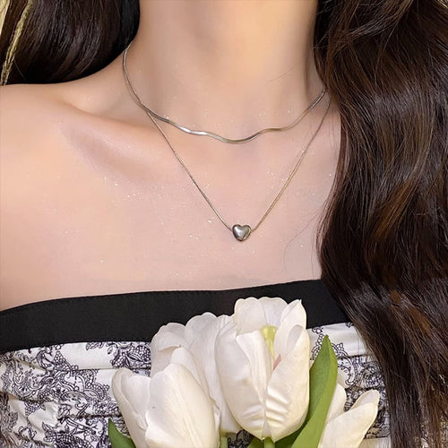 Double Layer Heart Pendant Necklace Bowlift