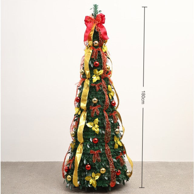 Slim Predecorated Tabletop Artificial Christmas Tree With Ribbon And Ornament Accents