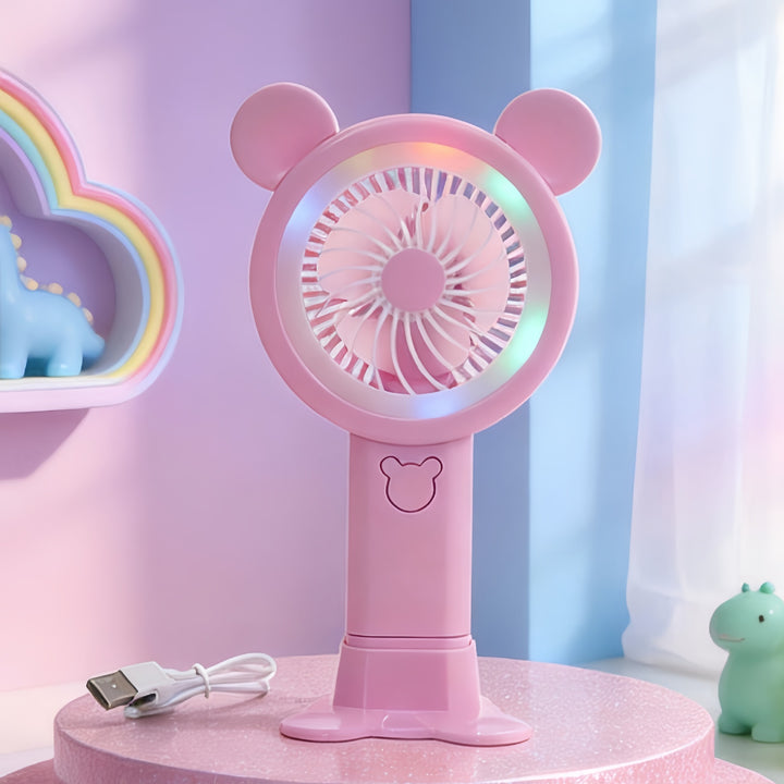 Women Portable USB Fan with Interactive LED Light Bowlift