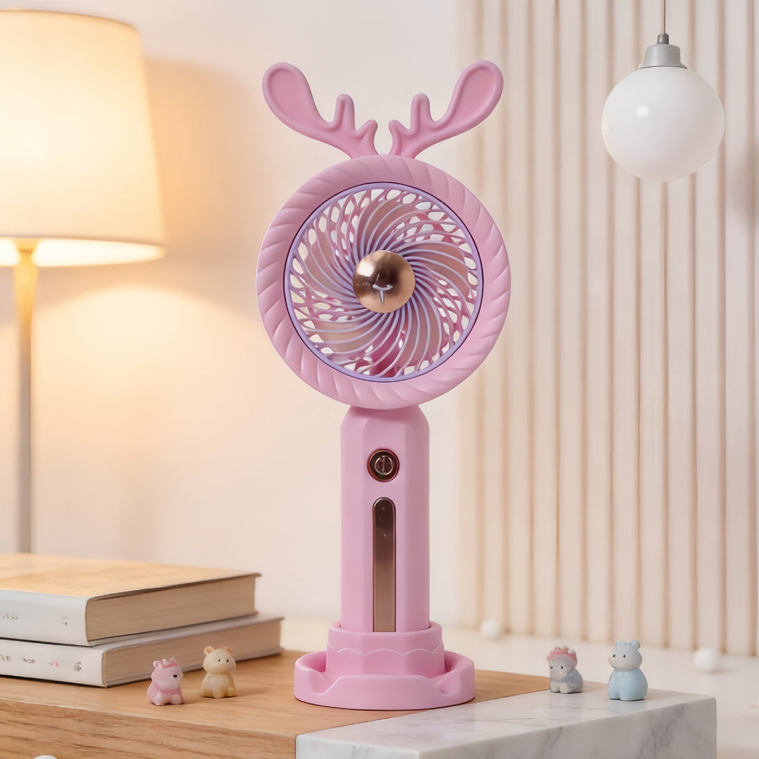 Women Portable Handheld Fan with Creative Antler Design Bowlift