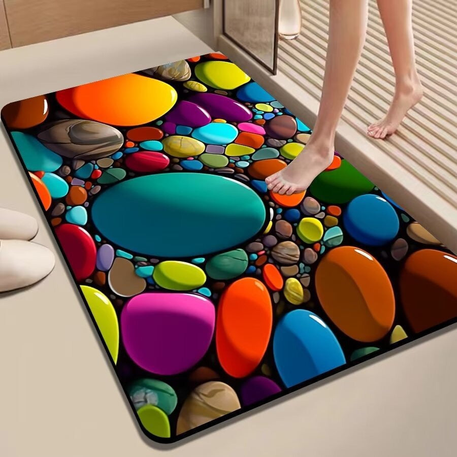 Colorful Pebble-Themed Floor Mat Bowlift