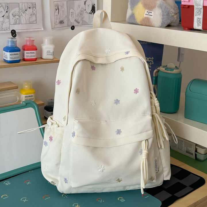 Embroidered Floral Print Backpack Bowlift