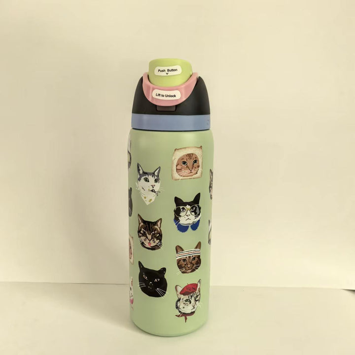 Double-Wall Vacuum Insulated Stainless Steel Travel Bottle With Flip Straw Leakproof Lid And Character Print