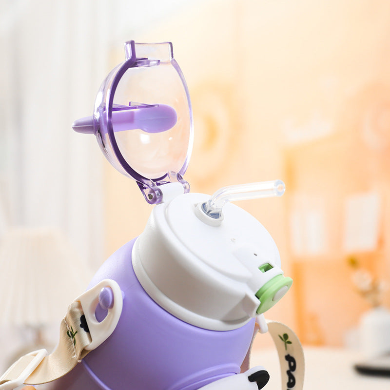 Ergonomic Water Bottle with Cool Animal Design and Carry Strap Bowlift