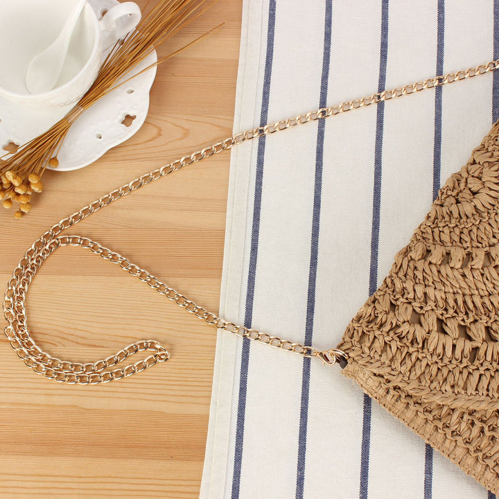 Woven Bast Handbag with Elegant Chain Decoration Bowlift